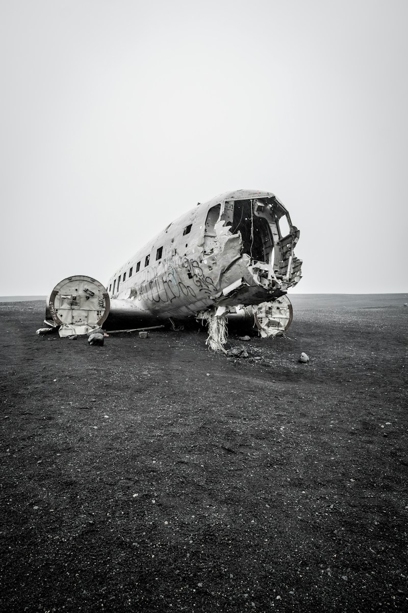 wrecked airplane on ground